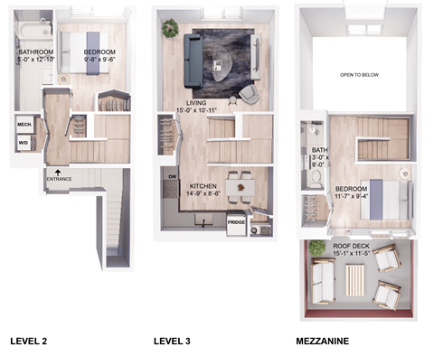 Floor plan for 2 beds, 2 baths, 940 sqft